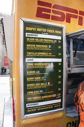 ESPN Match Truck menu